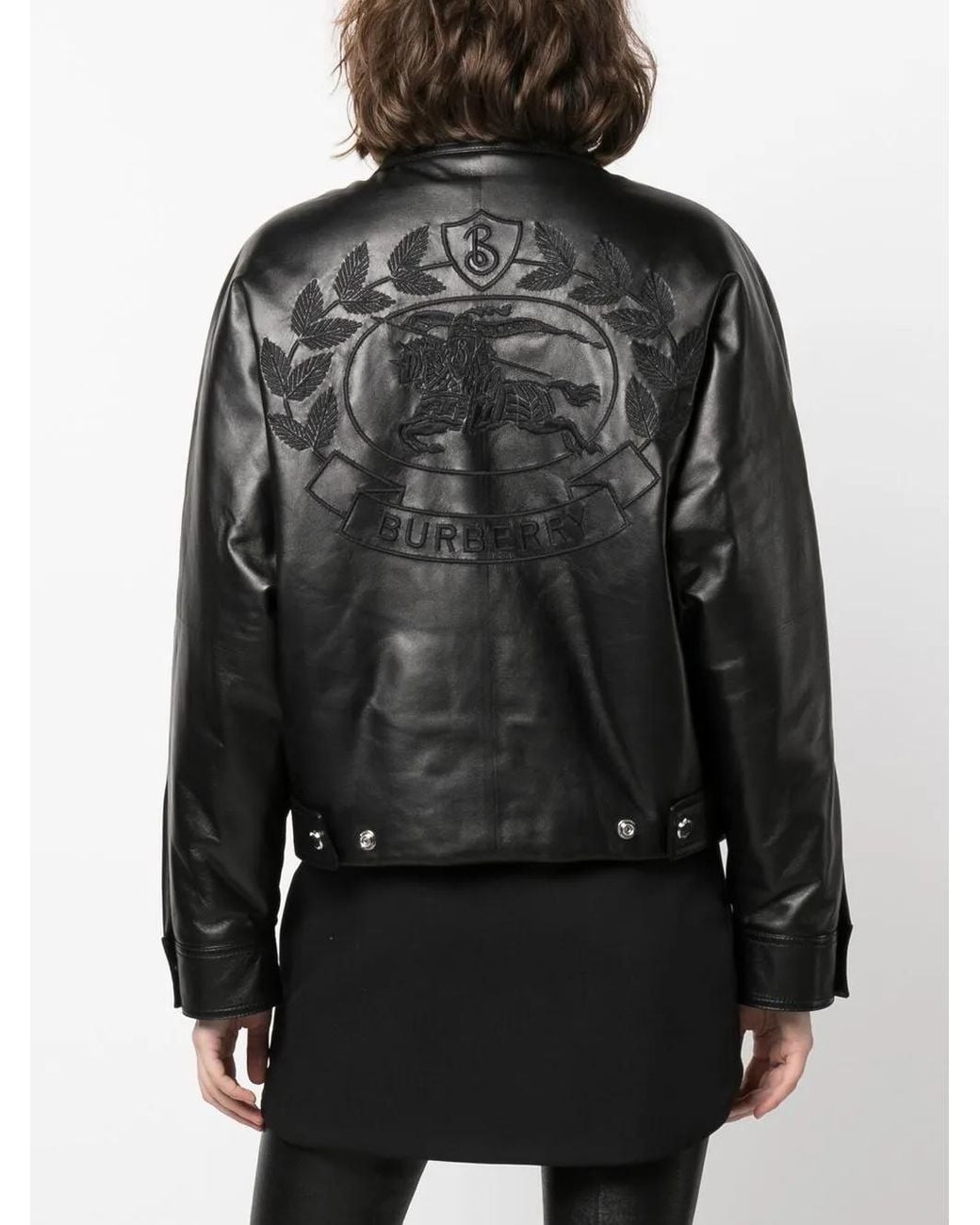 Burberry Black Embroidered Ekd Leather Jacket
