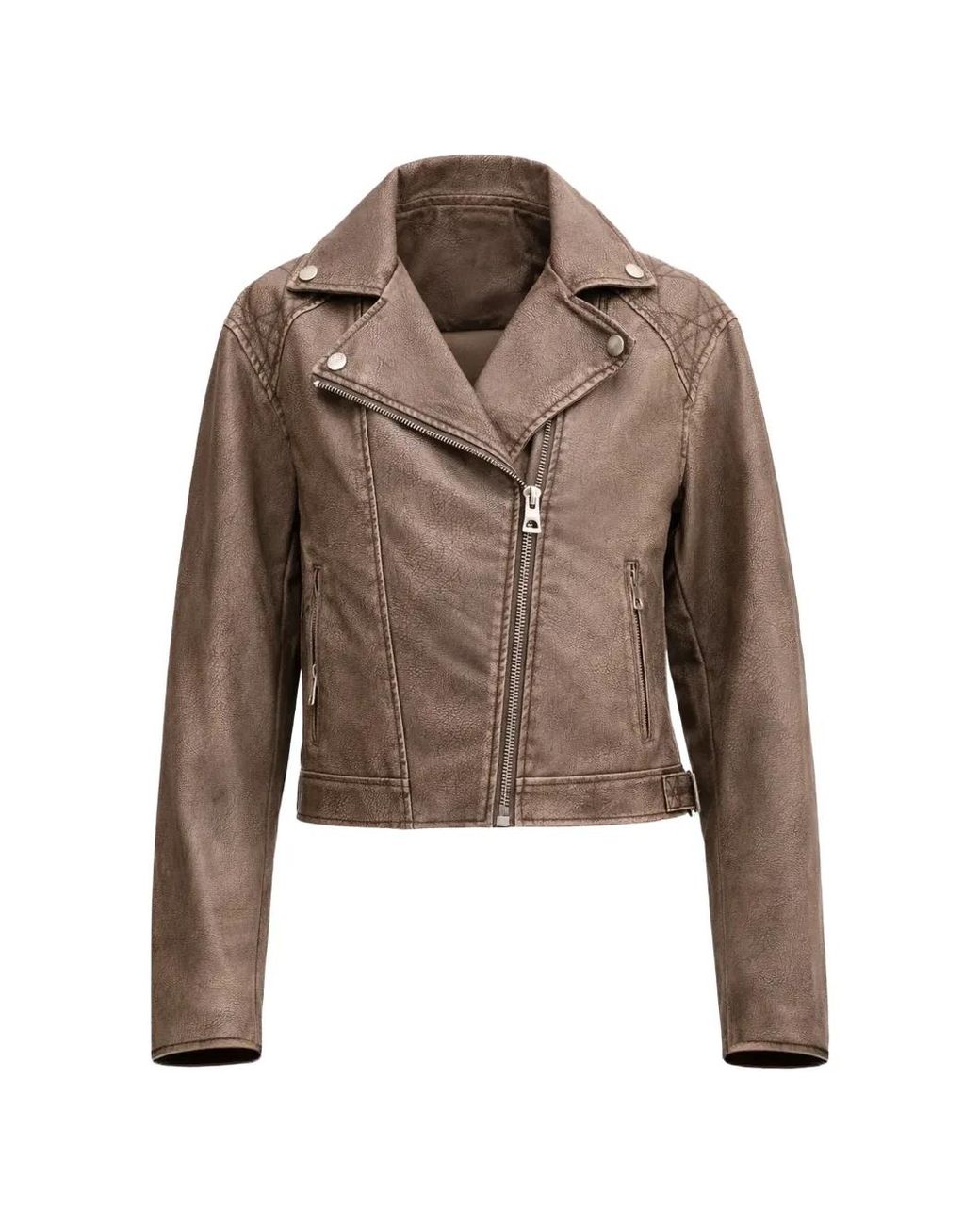 Guess Brown Quilted-Panel Notched-Lapel Jacket