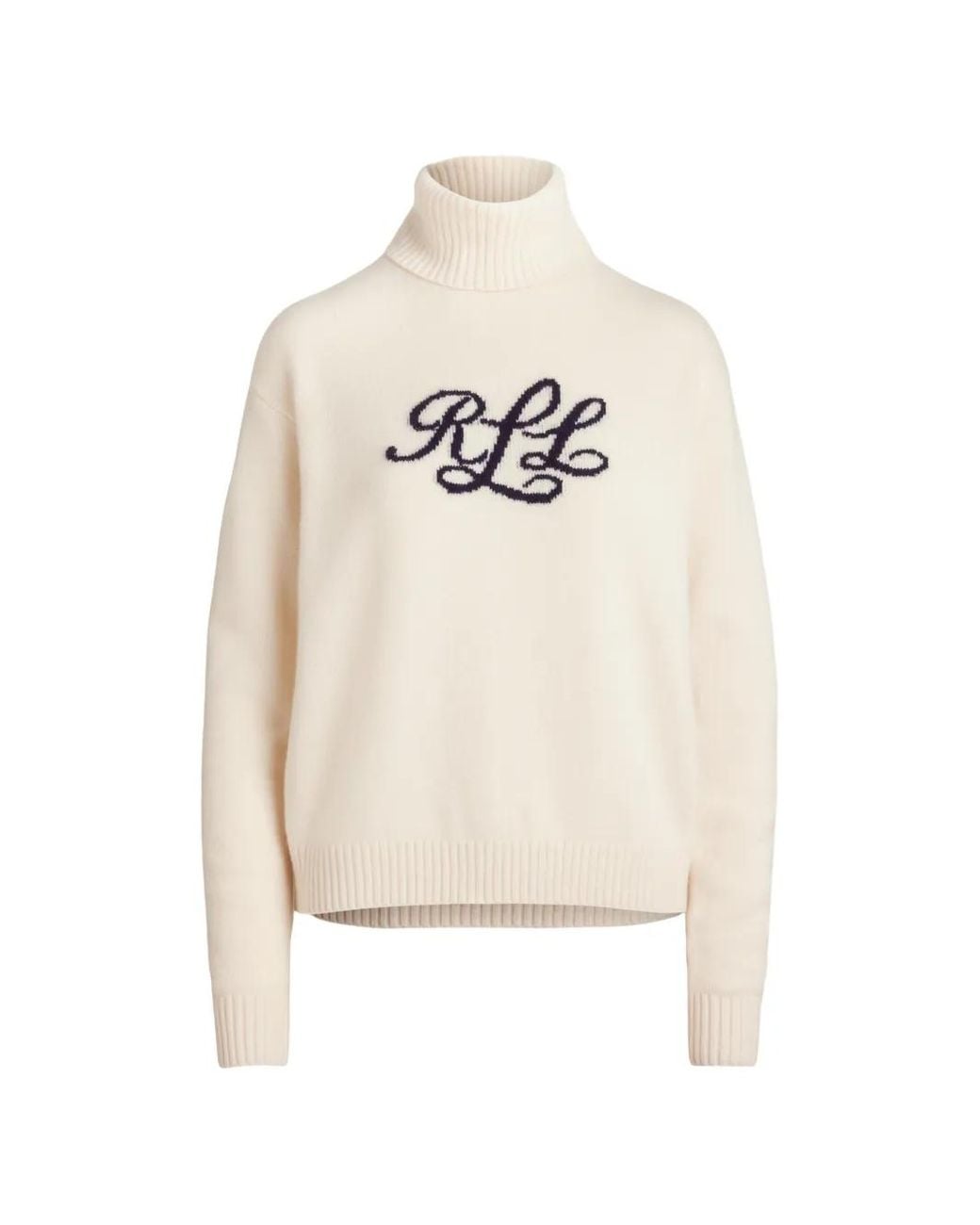Ralph Lauren White Logo-Intarsia Cashmere Sweater