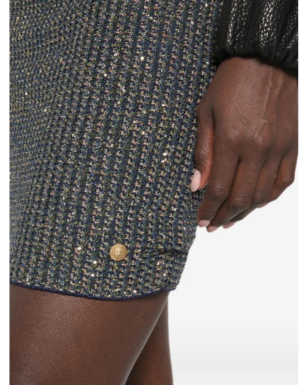 Balmain Gray Sequin-Embellished Glitter-Effect Midi Skirt