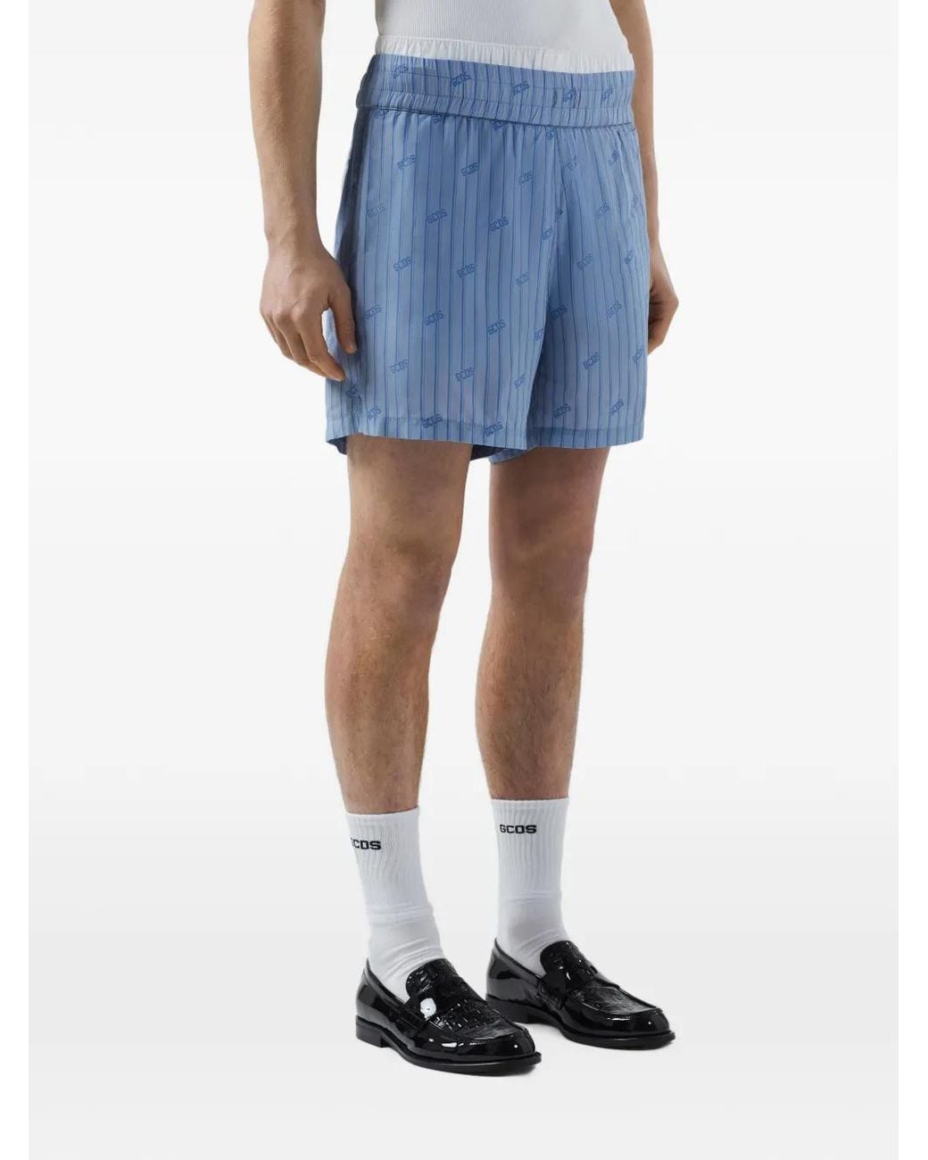 Gcds Blue Pinstripe Logo-Print Shorts for men