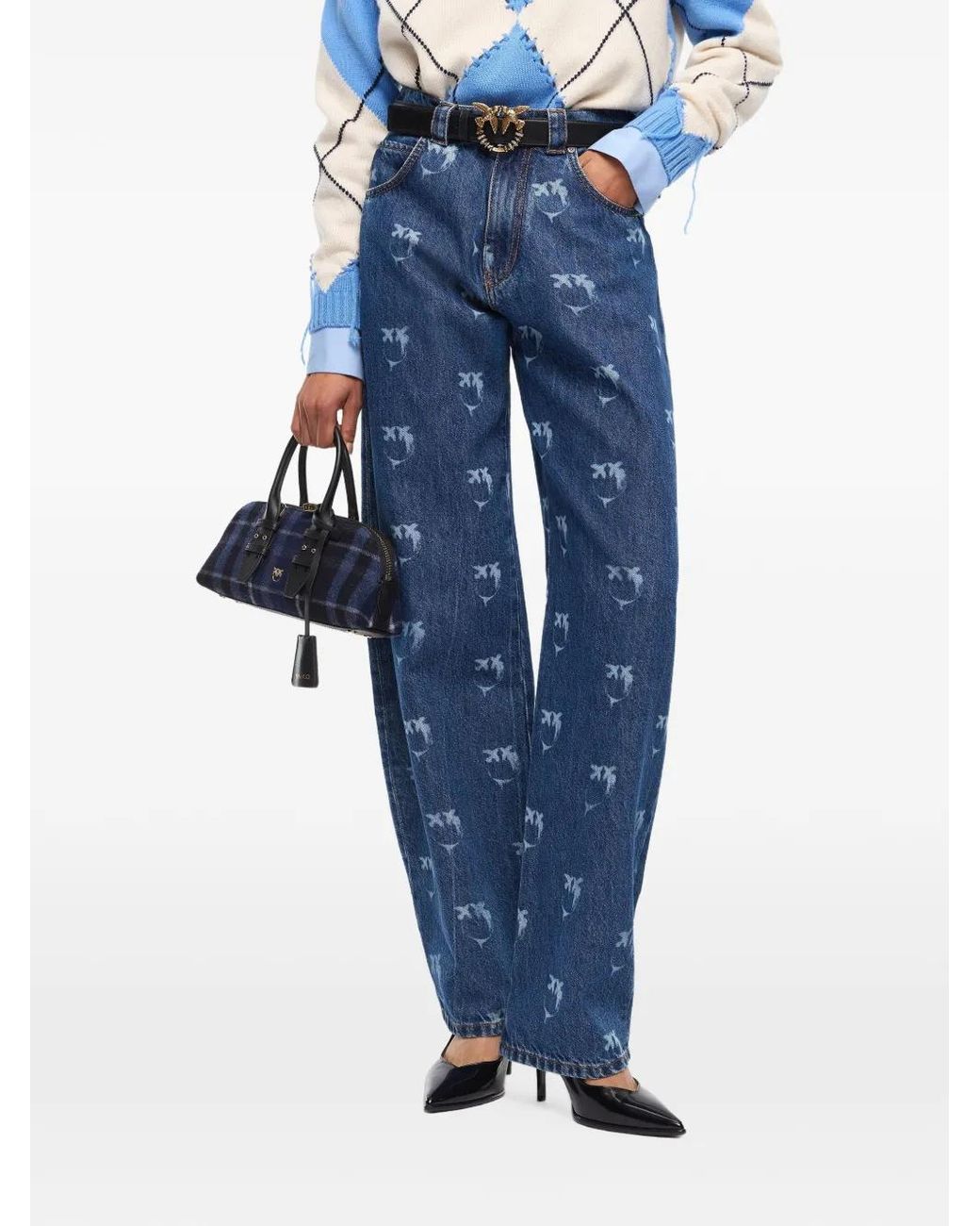 Pinko Blue Jeans With All-Over Love Birds Logo
