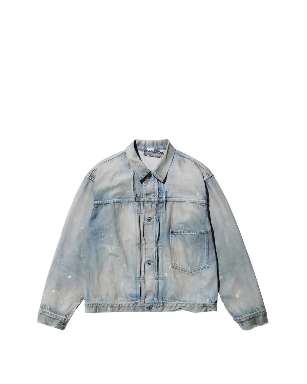 A.PRESSE Blue Bleached-Effect Pleated Denim Jacket for men