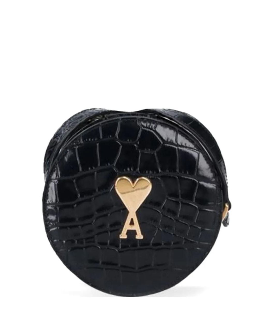 AMI Black Round Paris Crocodile-Effect Crossbody Bag