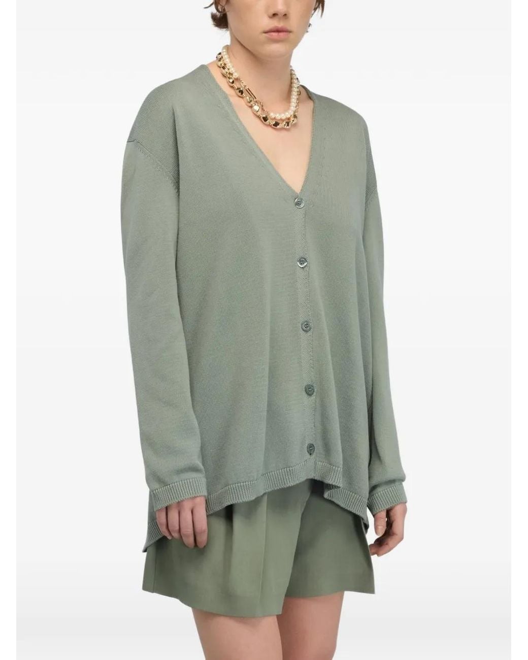 Semicouture Green Nina Lace-Panel Cardigan