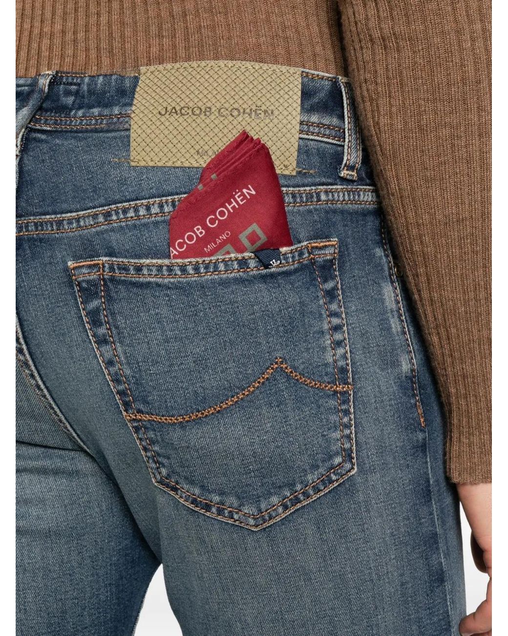 Jacob Cohen Blue Logo-Patch Whiskered Jeans for men