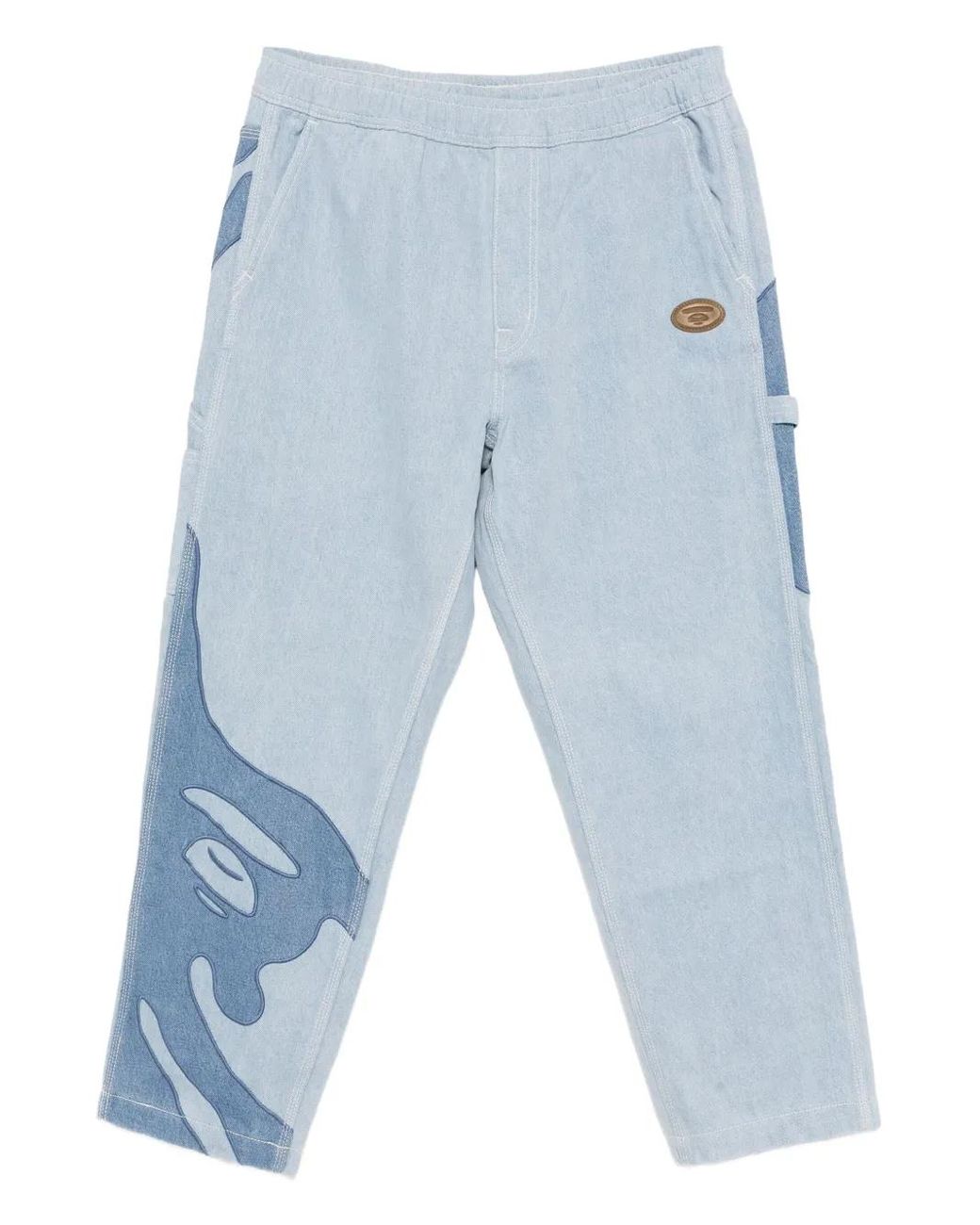 Aape By A Bathing Ape Blue Logo-Patch Trousers for men