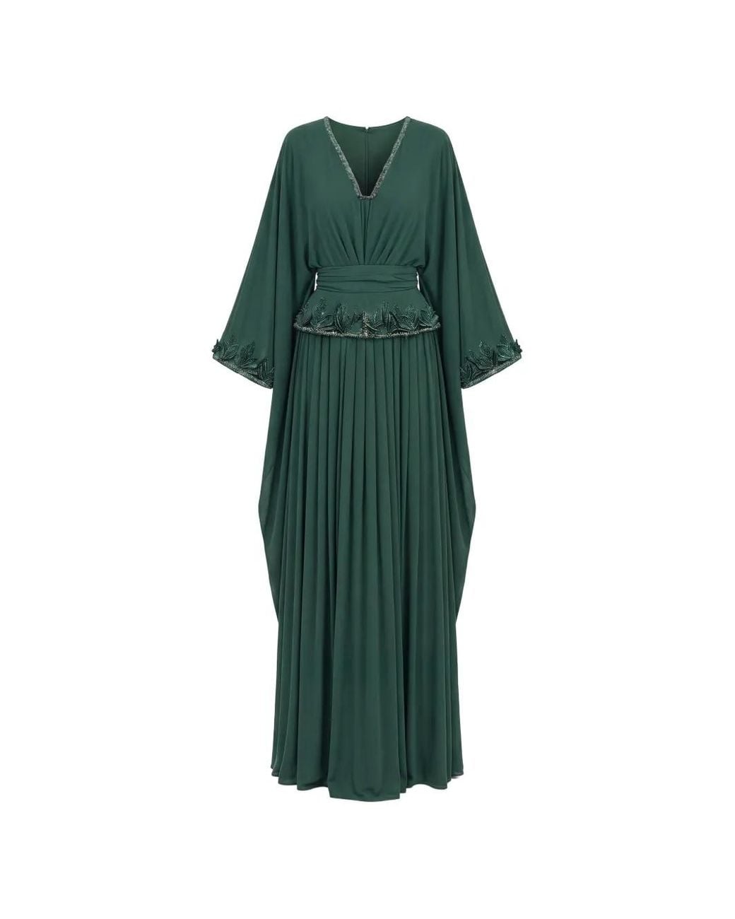 Saiid Kobeisy Green Embroidered-Details Long-Sleeve Dress
