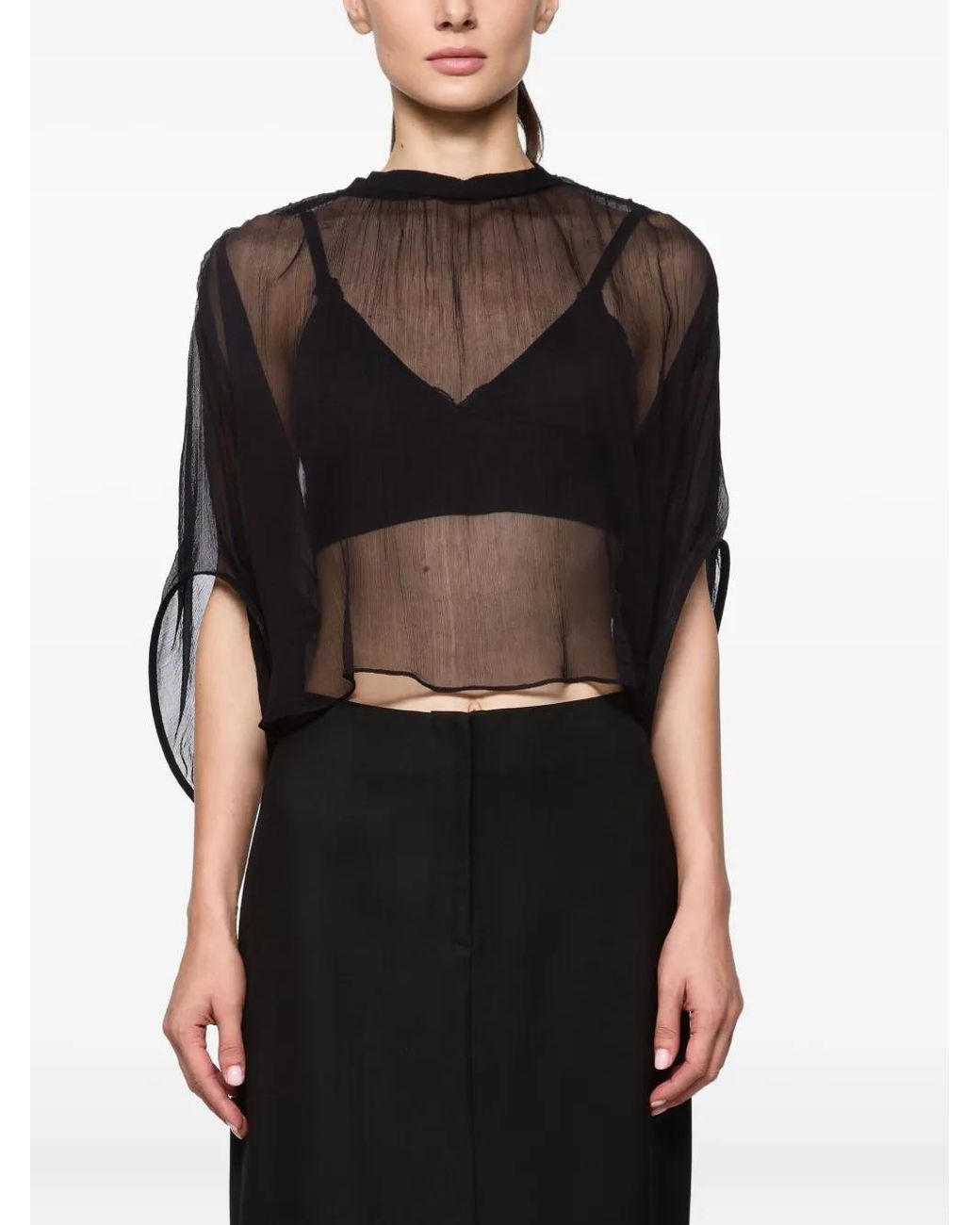 Atu Body Couture Black Ruffled Silk Blouse
