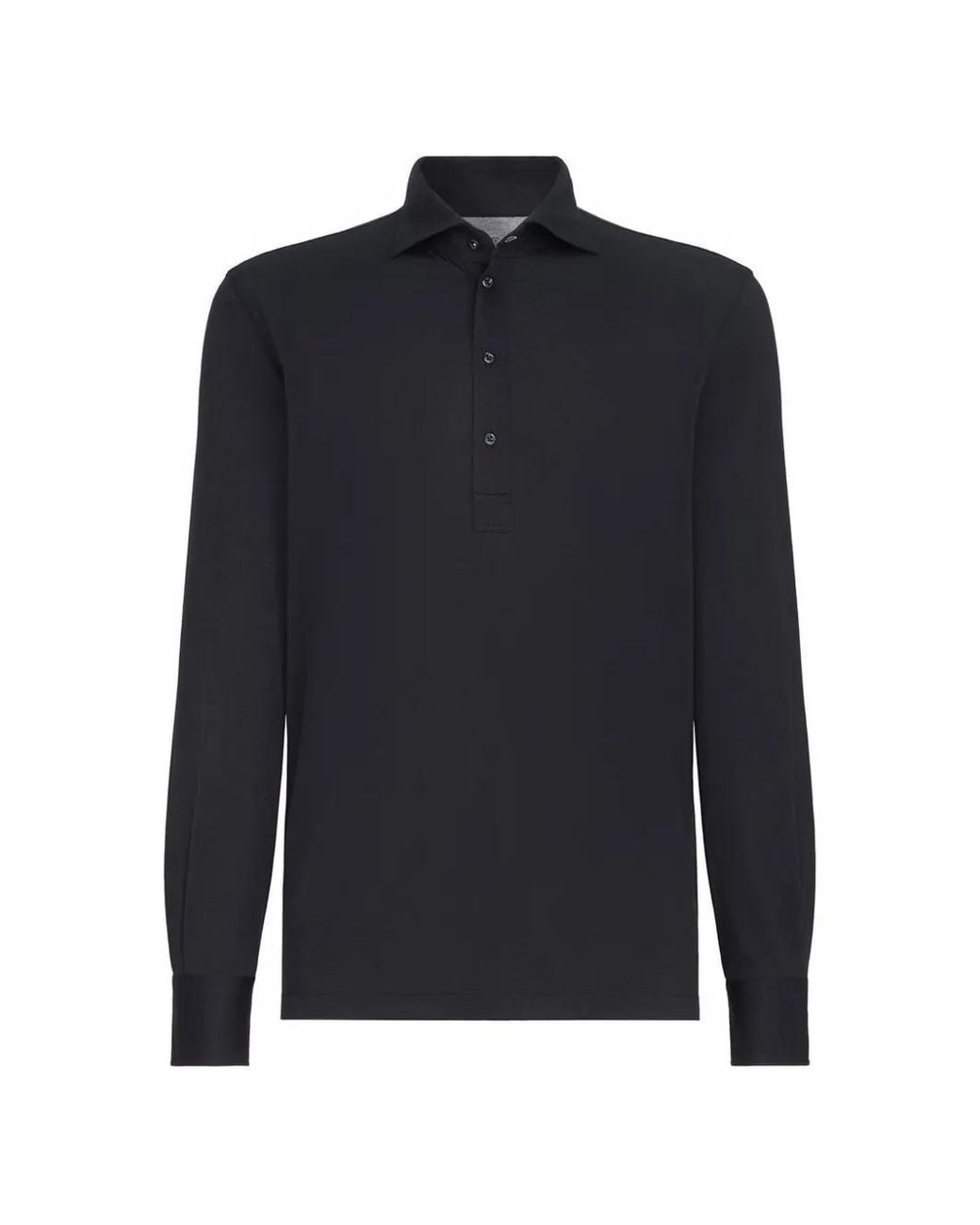 Brunello Cucinelli Blue Silk And Cotton Lightweight Jersey Long Sleeve Polo for men