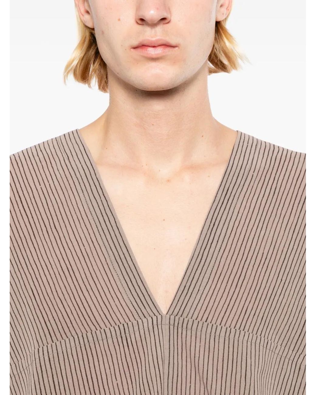 Jan Jan Van Essche Brown Striped V-Neck T-Shirt for men