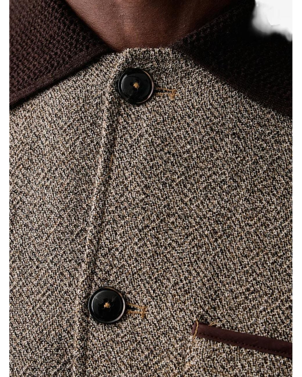 Mos Mosh Brown Herringbone-Pattern Jacket for men
