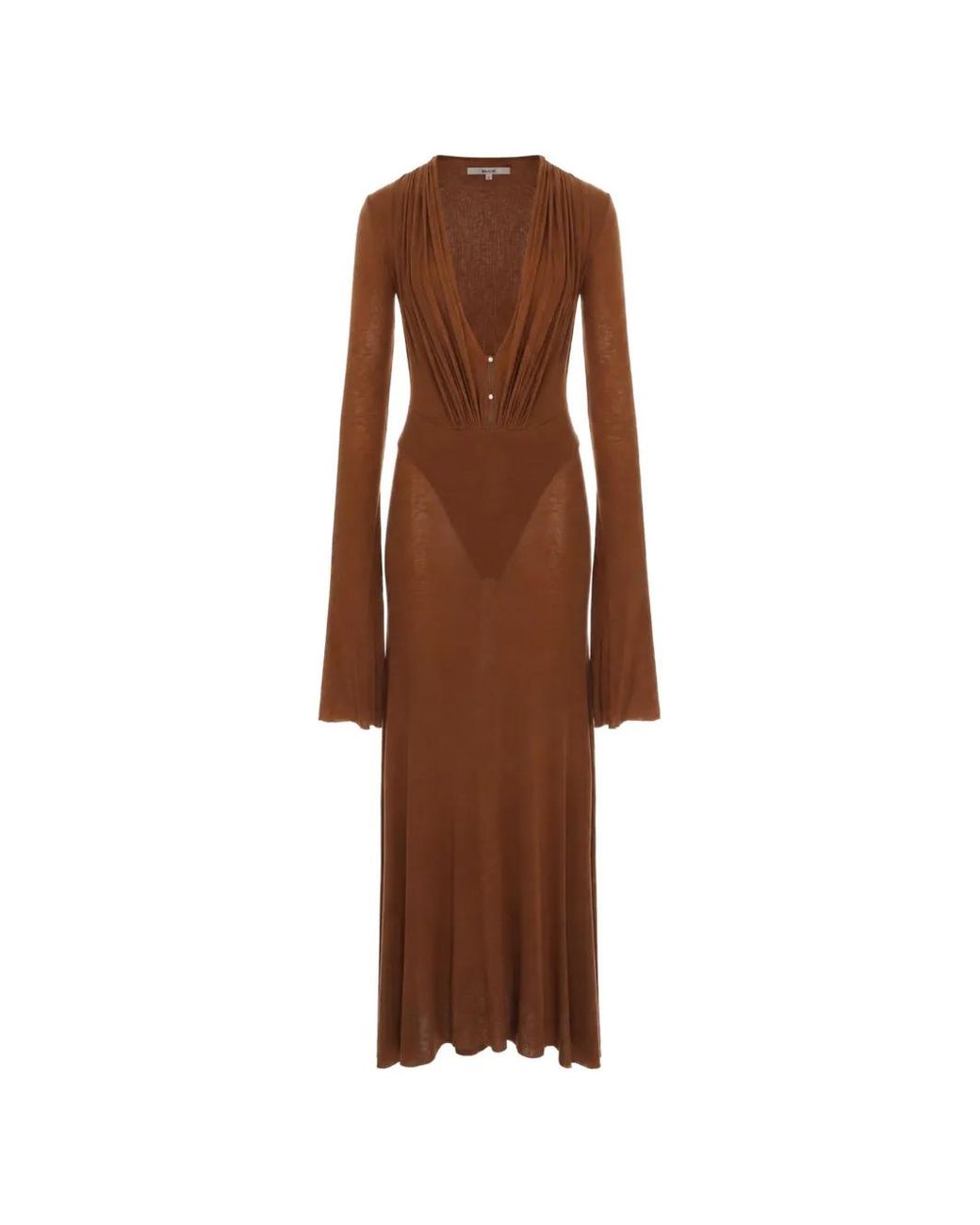 MANURI Brown Suki Ruched-Detail Maxi Dress