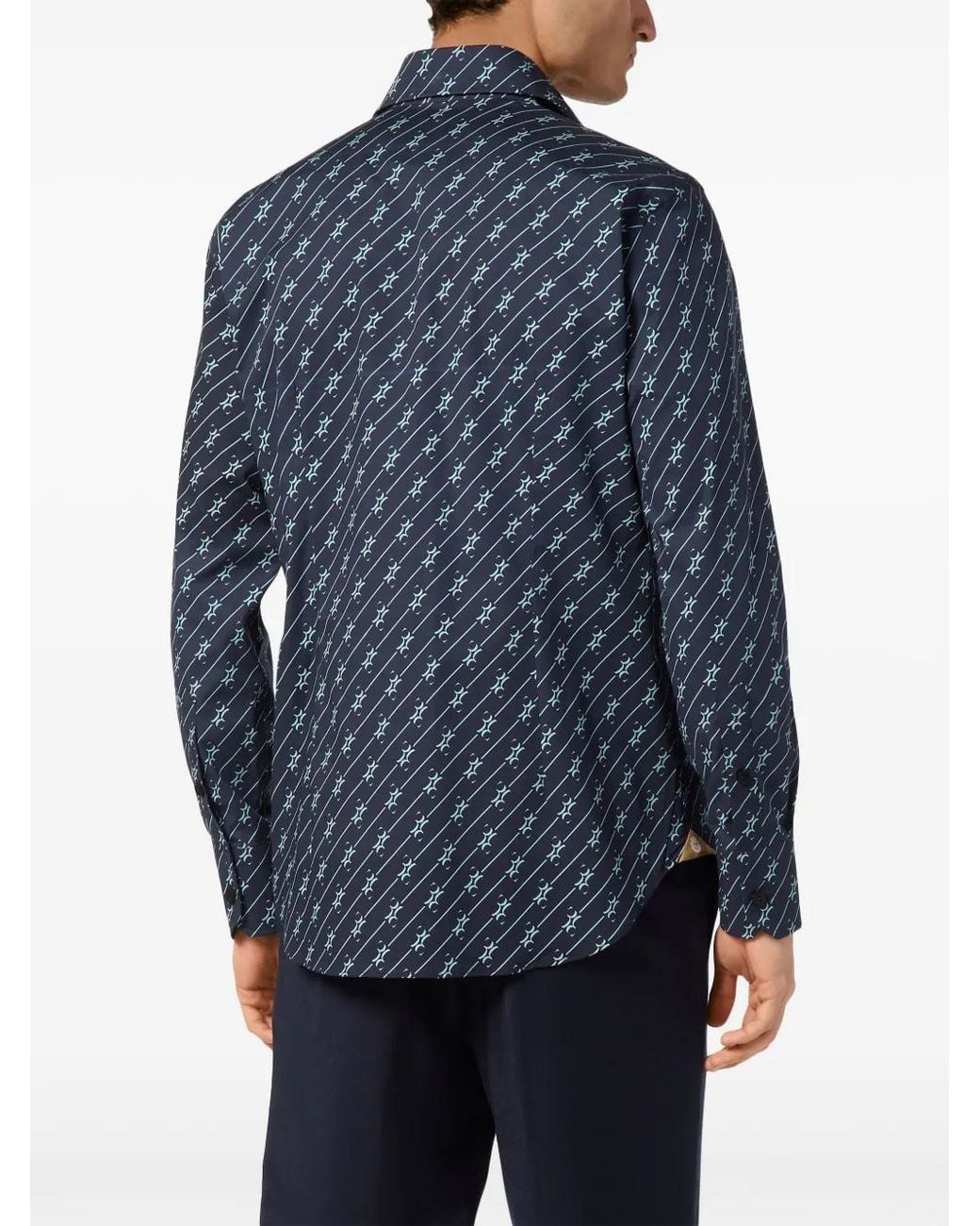 Billionaire Blue Monogram-Pattern Cotton Shirt for men