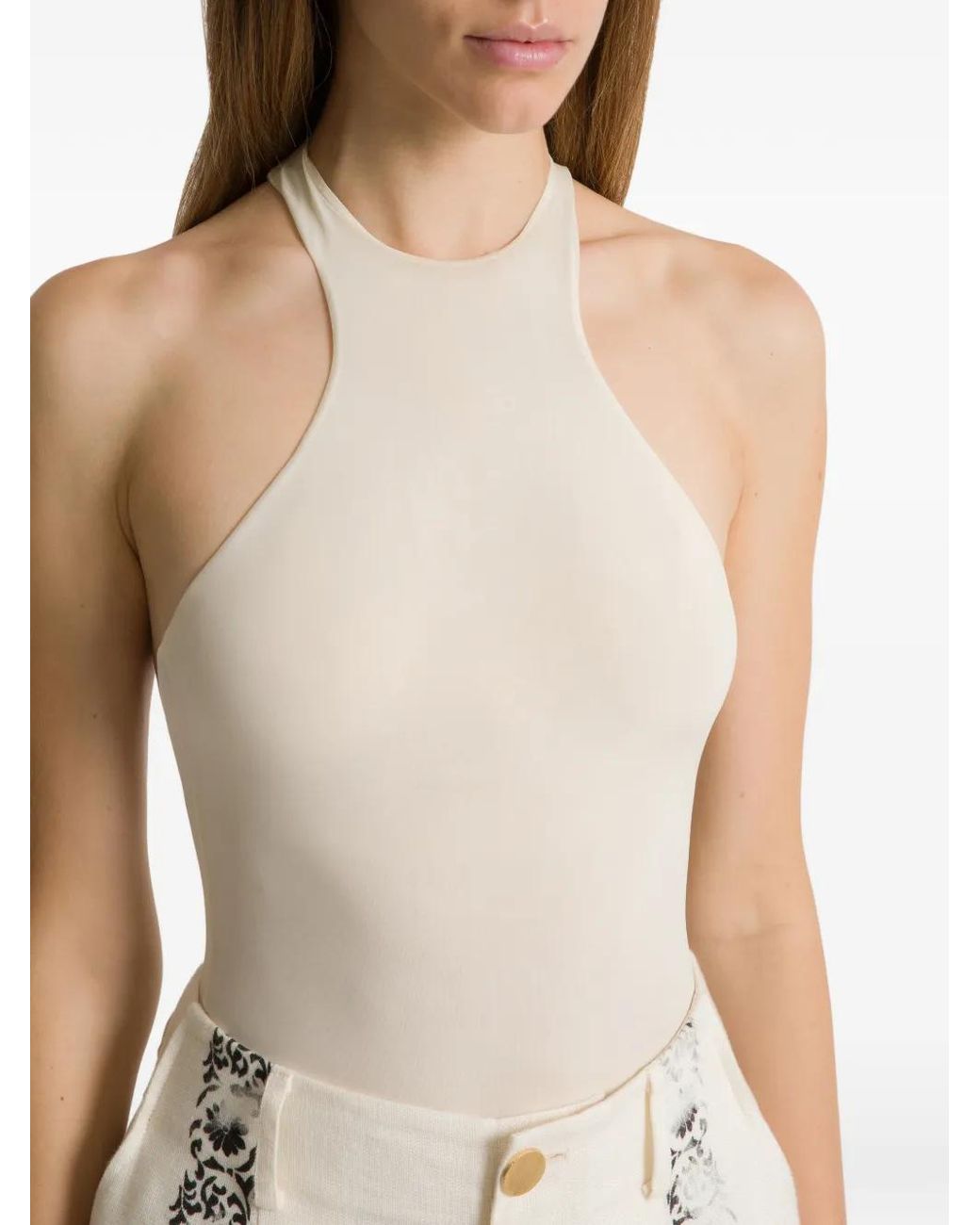 Alberta Ferretti White Minima Racer-Back Bodysuit