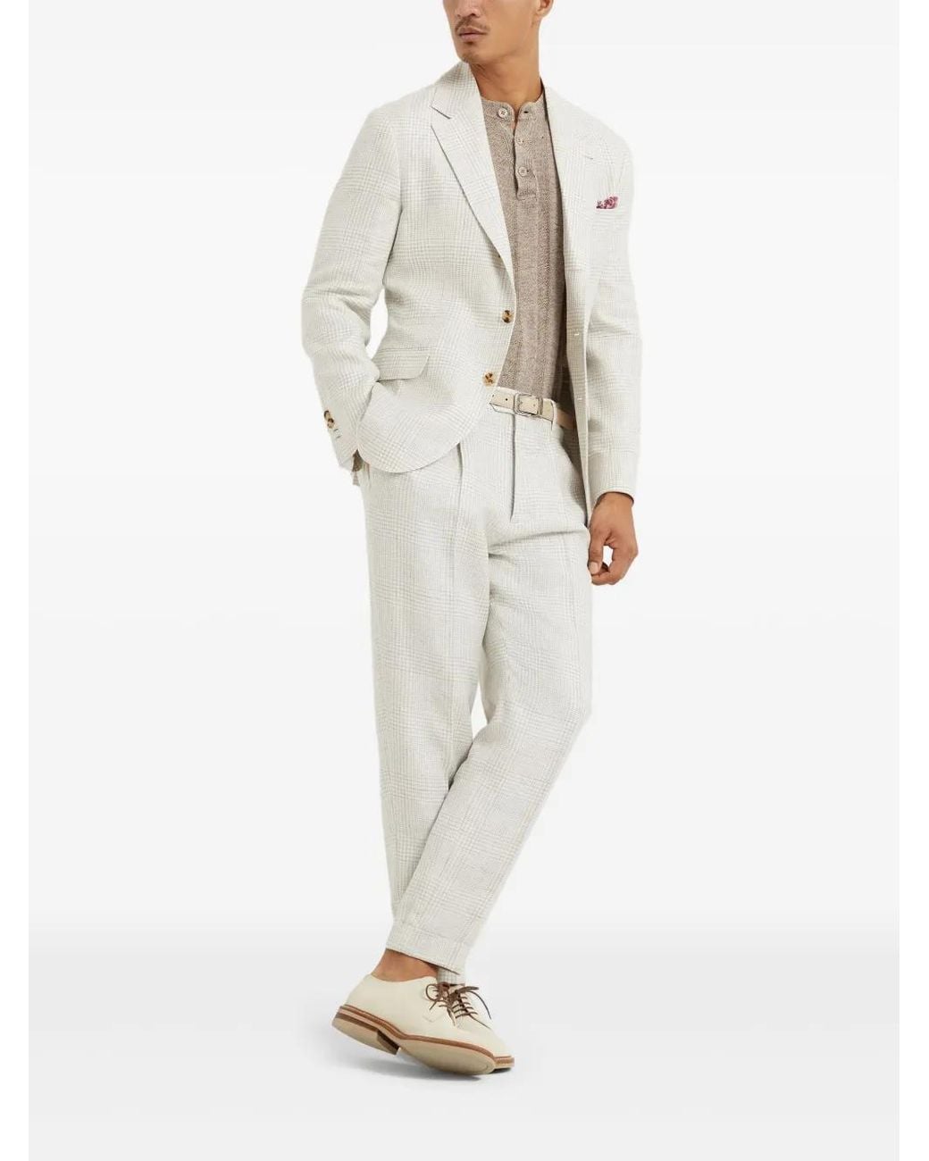 Brunello Cucinelli White Pleat-Detail Trousers for men