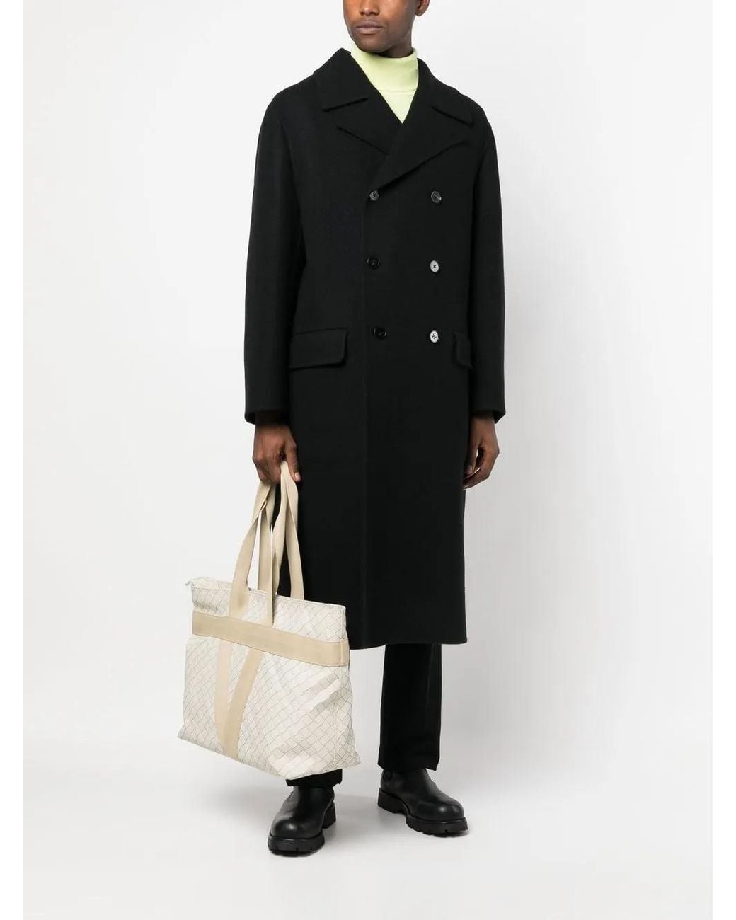 Jil Sander Black Double-Breasted Long Coat for men