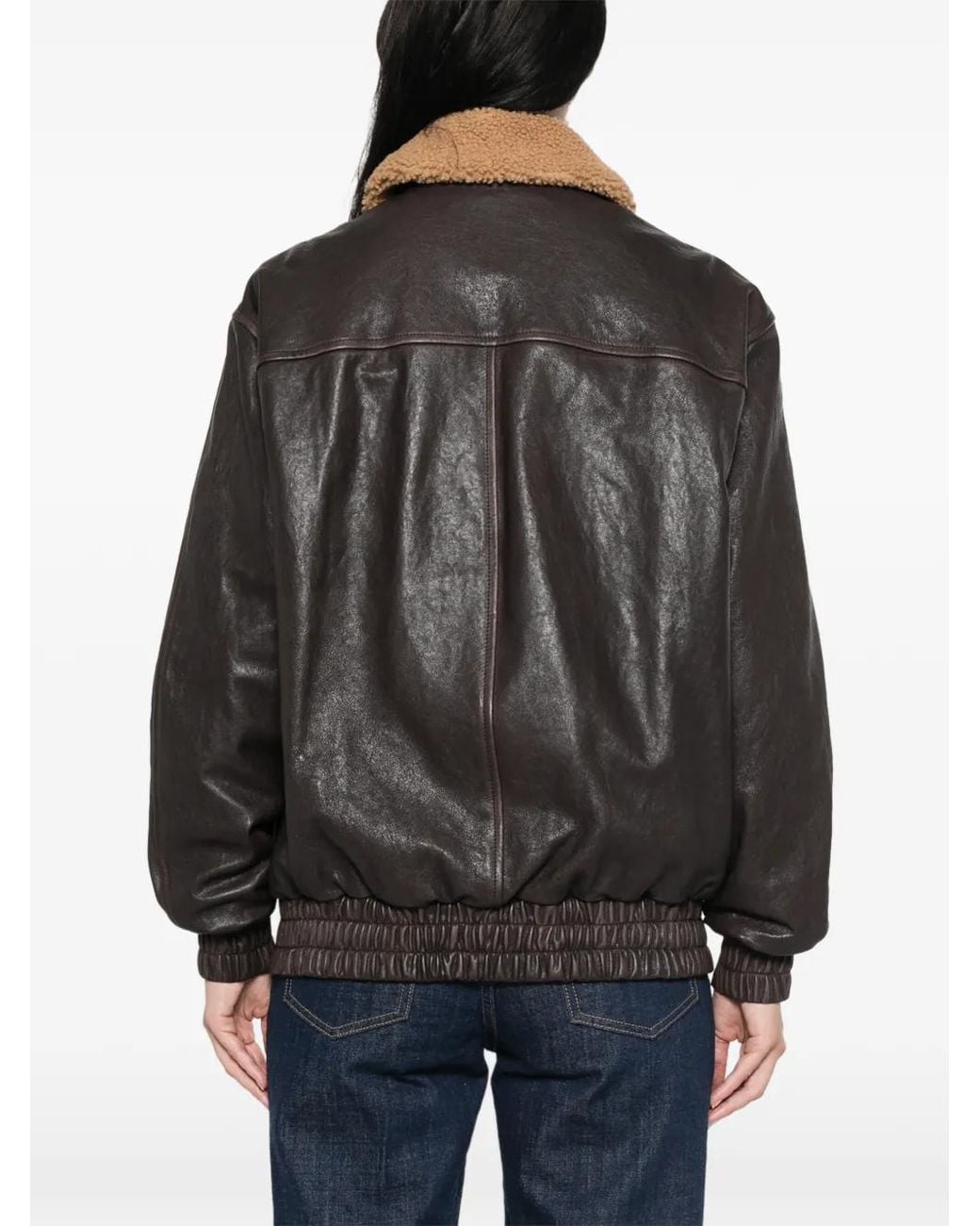 Valentino Garavani Black Aged-Effect Leather Caban