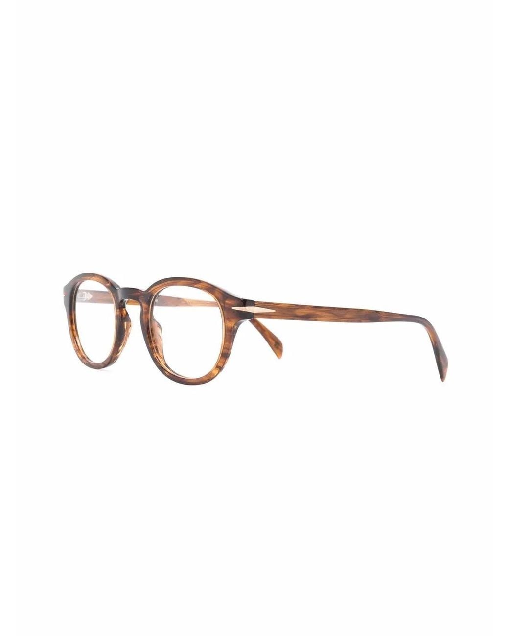 David Beckham Brown Tortoiseshell-Effect Round-Frame Glasses