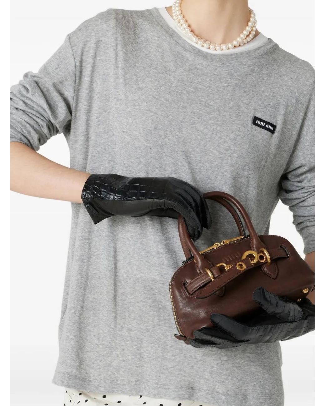 Miu Miu Gray Logo-Patch Long-Sleeve T-Shirt