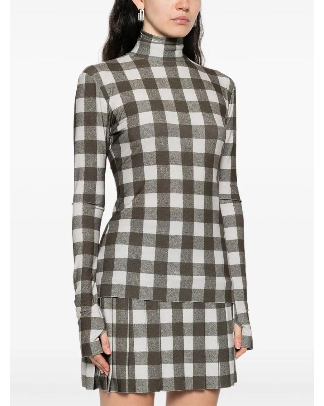 Norma Kamali Gray Checked Turtleneck Top