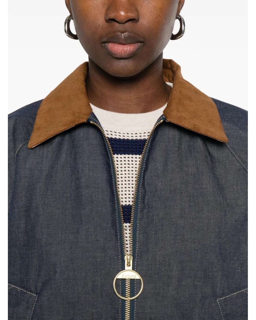 Barbour Blue Freckleton Contrast-Collar Zip-Fastening Jacket