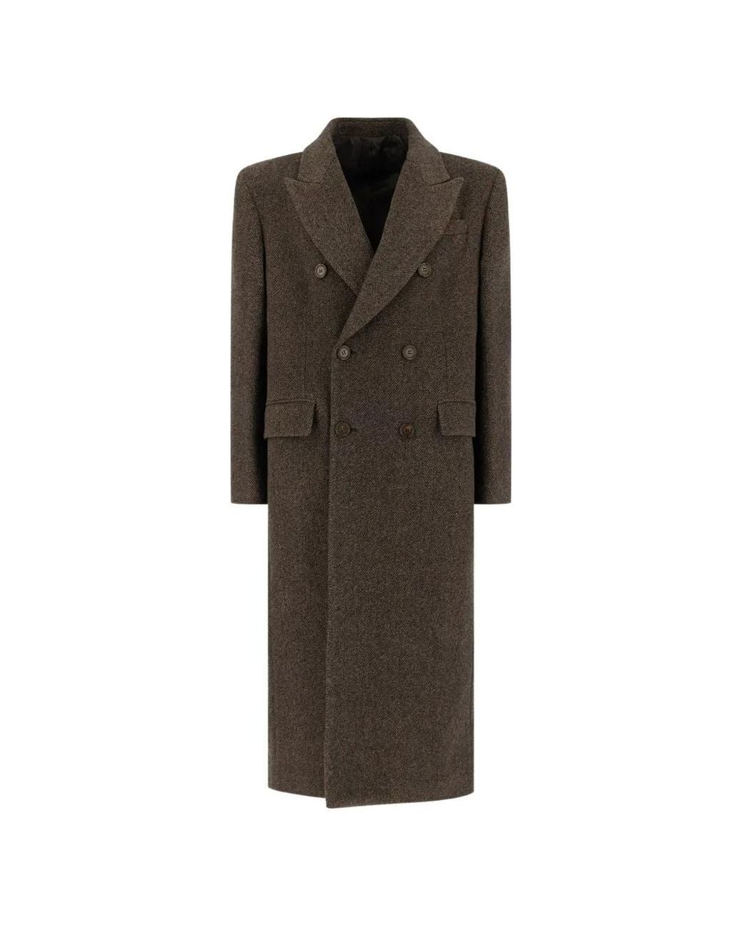 MARSĒM Brown Herringbone Double-Breasted Coat for men