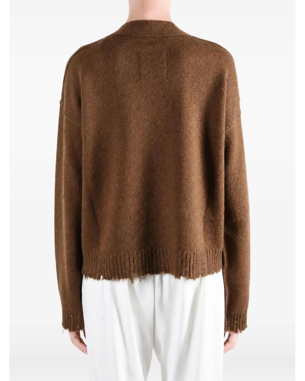 Uma Wang Brown Distressed V-Neck Cardigan