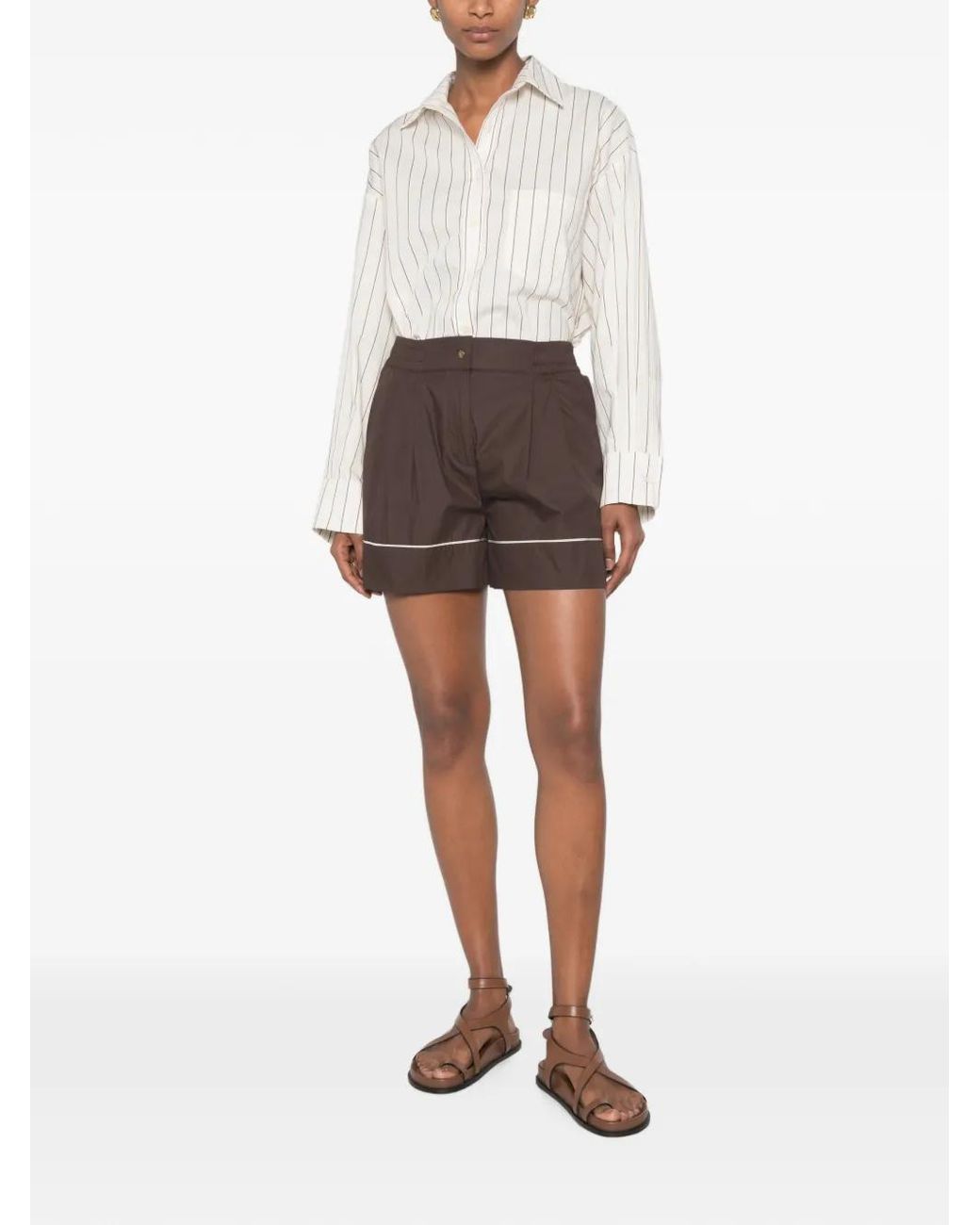 Moncler Brown Piped-Detail Logo-Patch Shorts