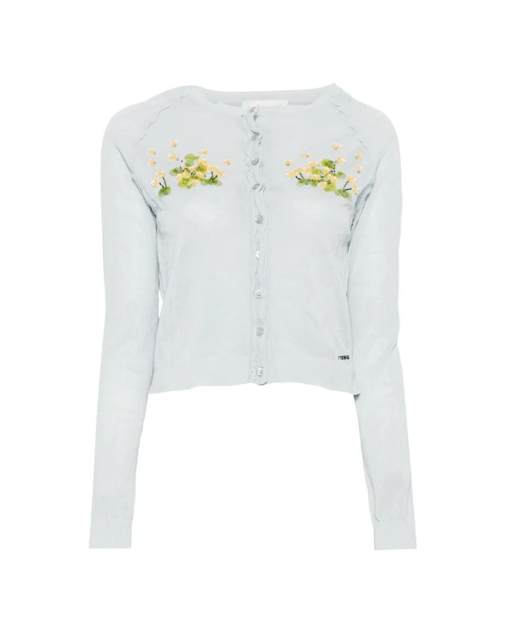 ShuShu/Tong White Beaded Floral Knit Cardigan