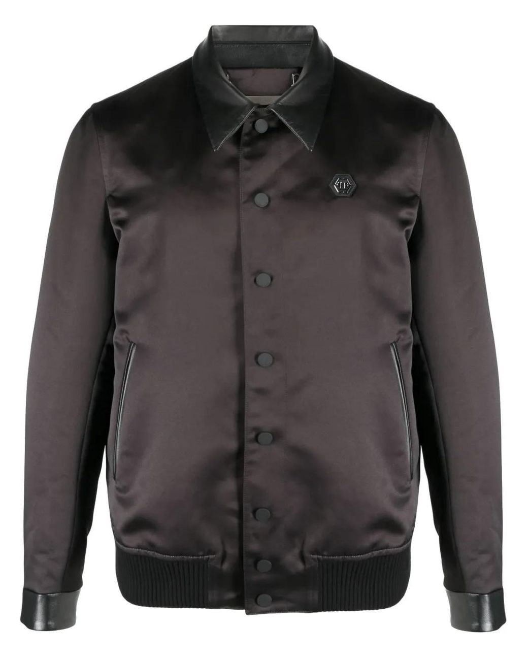 Philipp Plein Black Satin-Finish Graphic-Print Bomber Jacket for men
