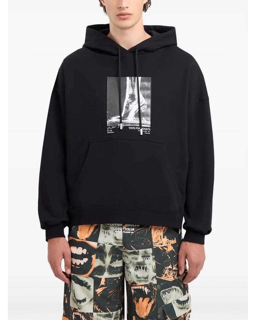 Gcds Black Graphic-Print Cotton Jersey Hoodie