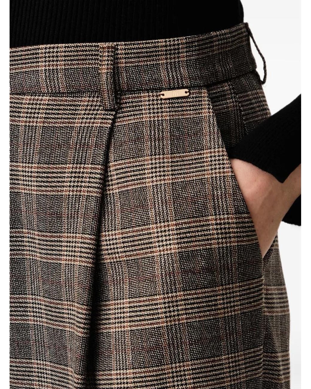 Fracomina Black Check-Pattern Pleated Palazzo Pants