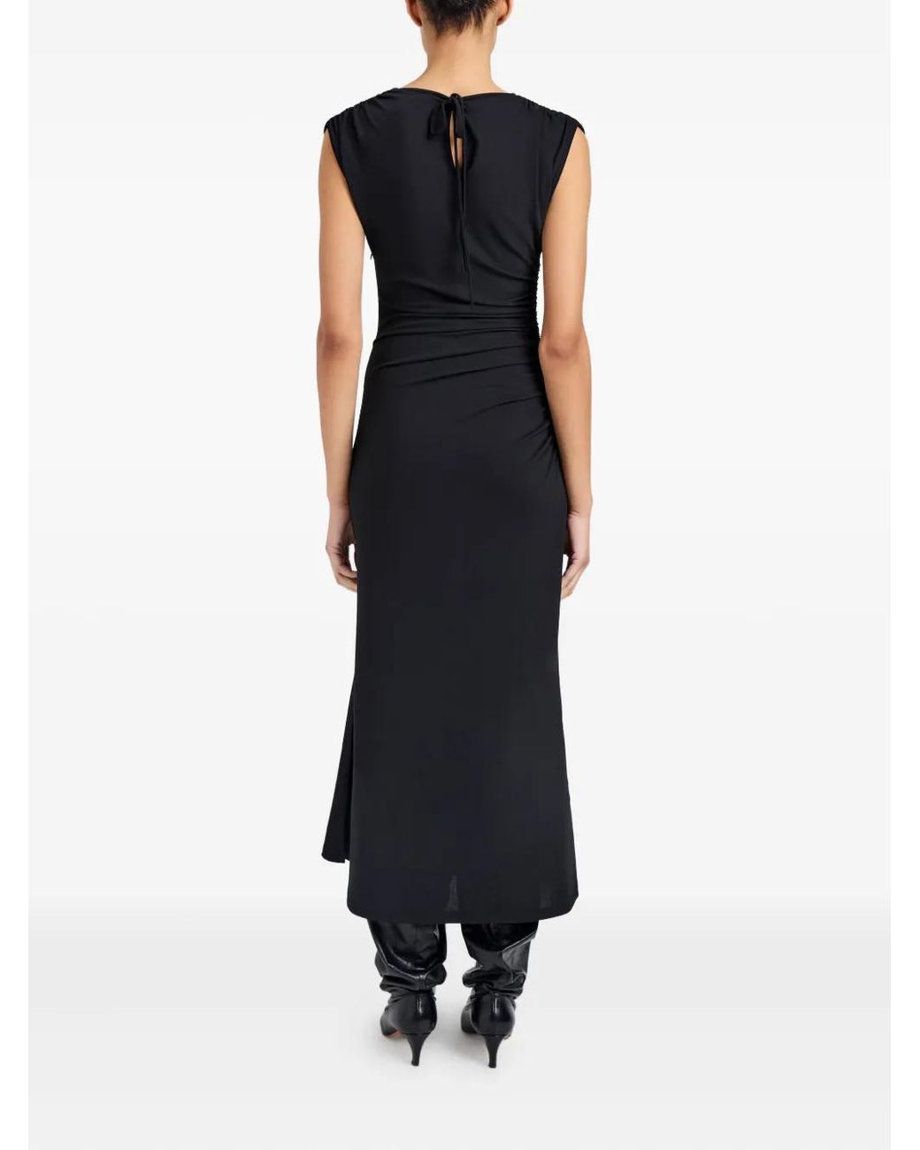 Proenza Schouler Black Mimi Gathered-Shoulder Midi Dress