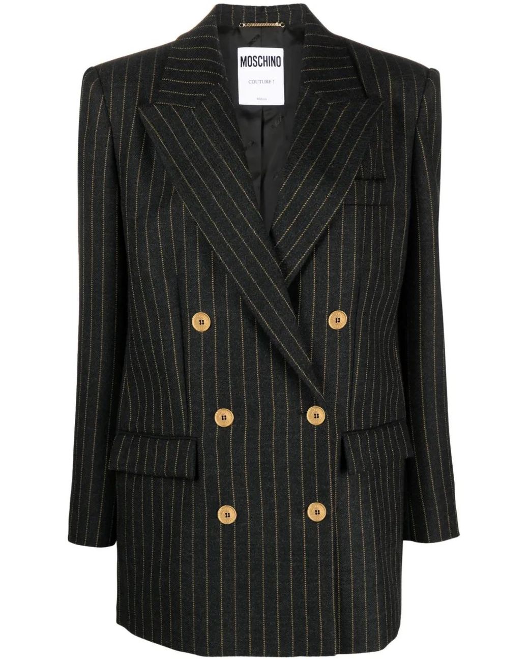 Moschino Black Pinstripe Wool Double-Breasted Blazer
