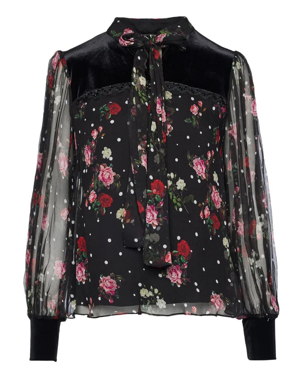 Nissa Black Printed Silk Top
