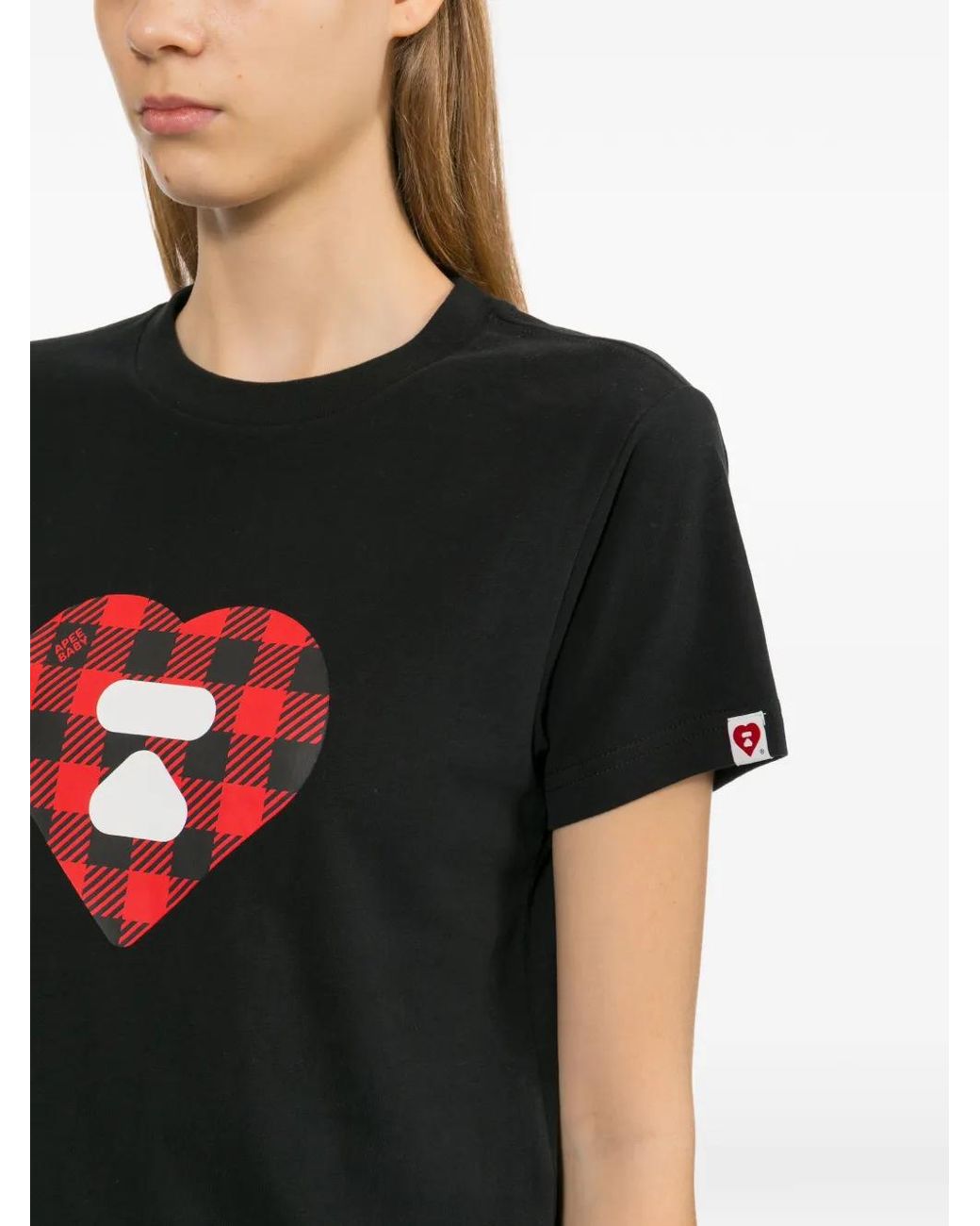 AAPE BY A BATHING AP Black Heart Motif Crew Neck T-Shirt