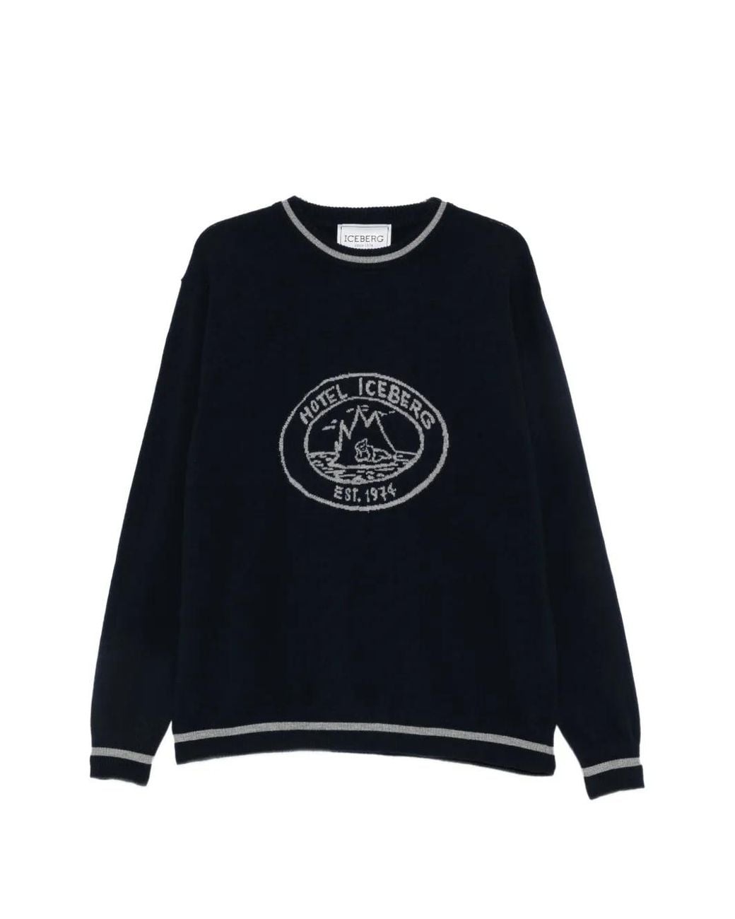 Iceberg Black Logo-Intarsia Tipped Sweater for men