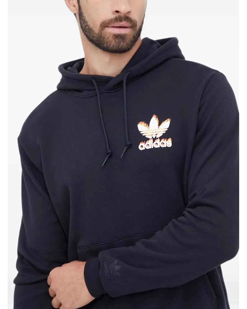 Adidas Blue Trefoil Flame-Print Hoodie for men