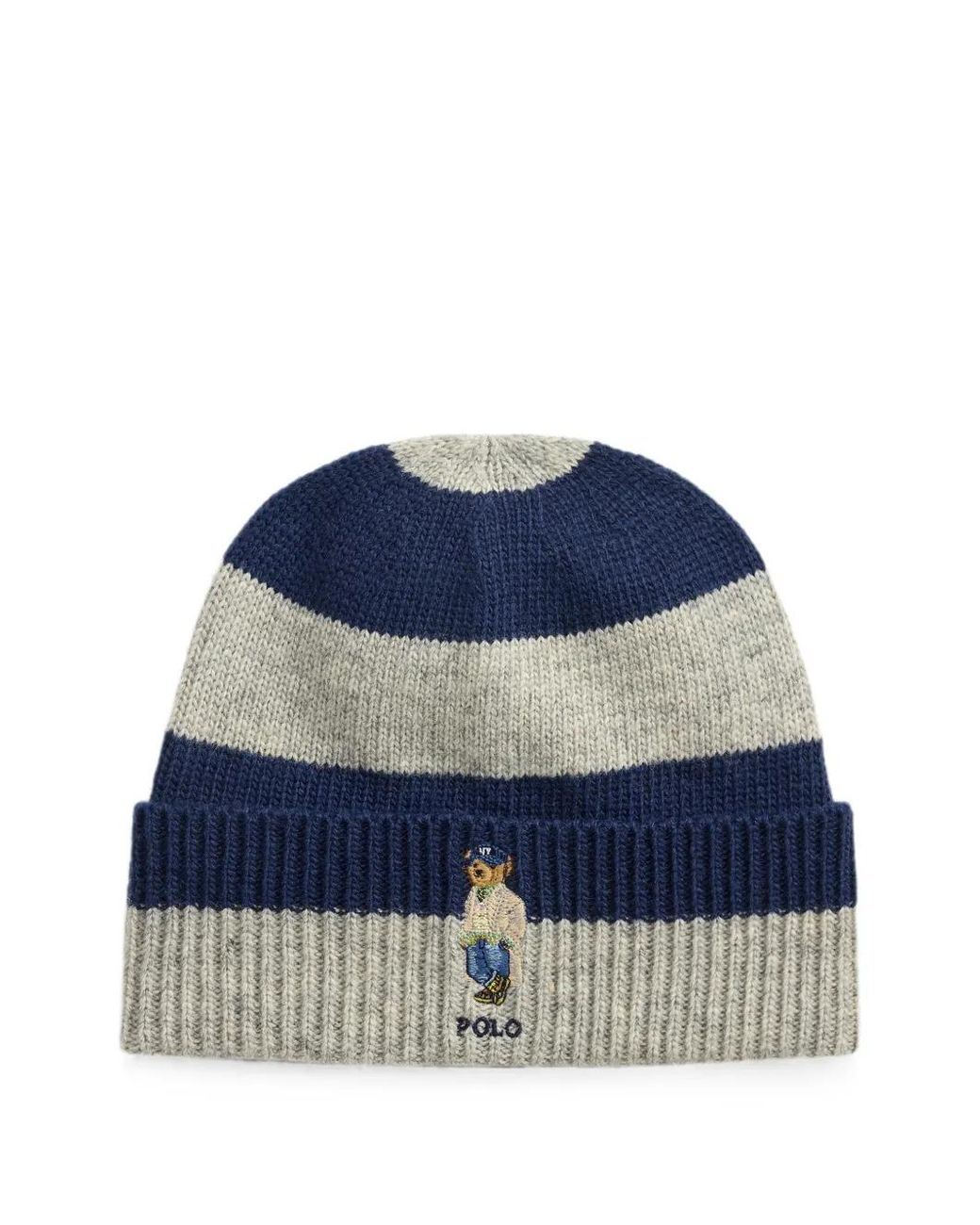 Polo Ralph Lauren Blue Polo Bear Striped Beanie Hat for men