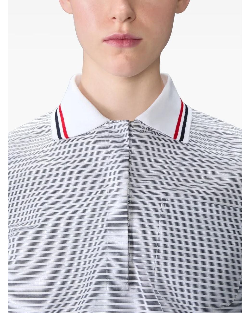 Thom Browne White 4-Bar Striped Poplin Polo Top