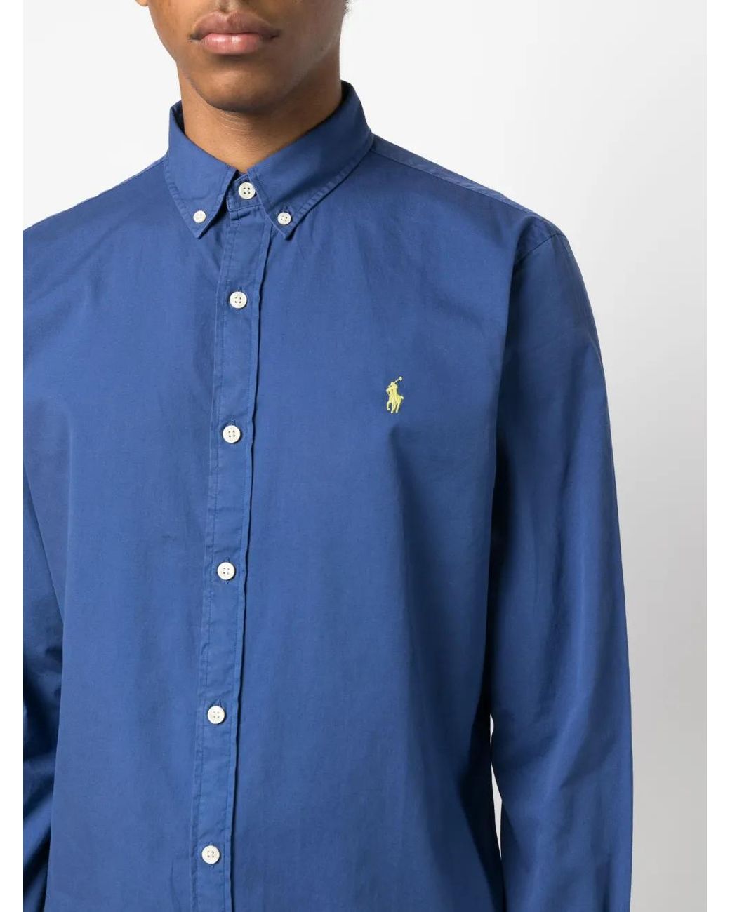 Polo Ralph Lauren Blue Logo-Embroidered Long-Sleeve Shirt for men