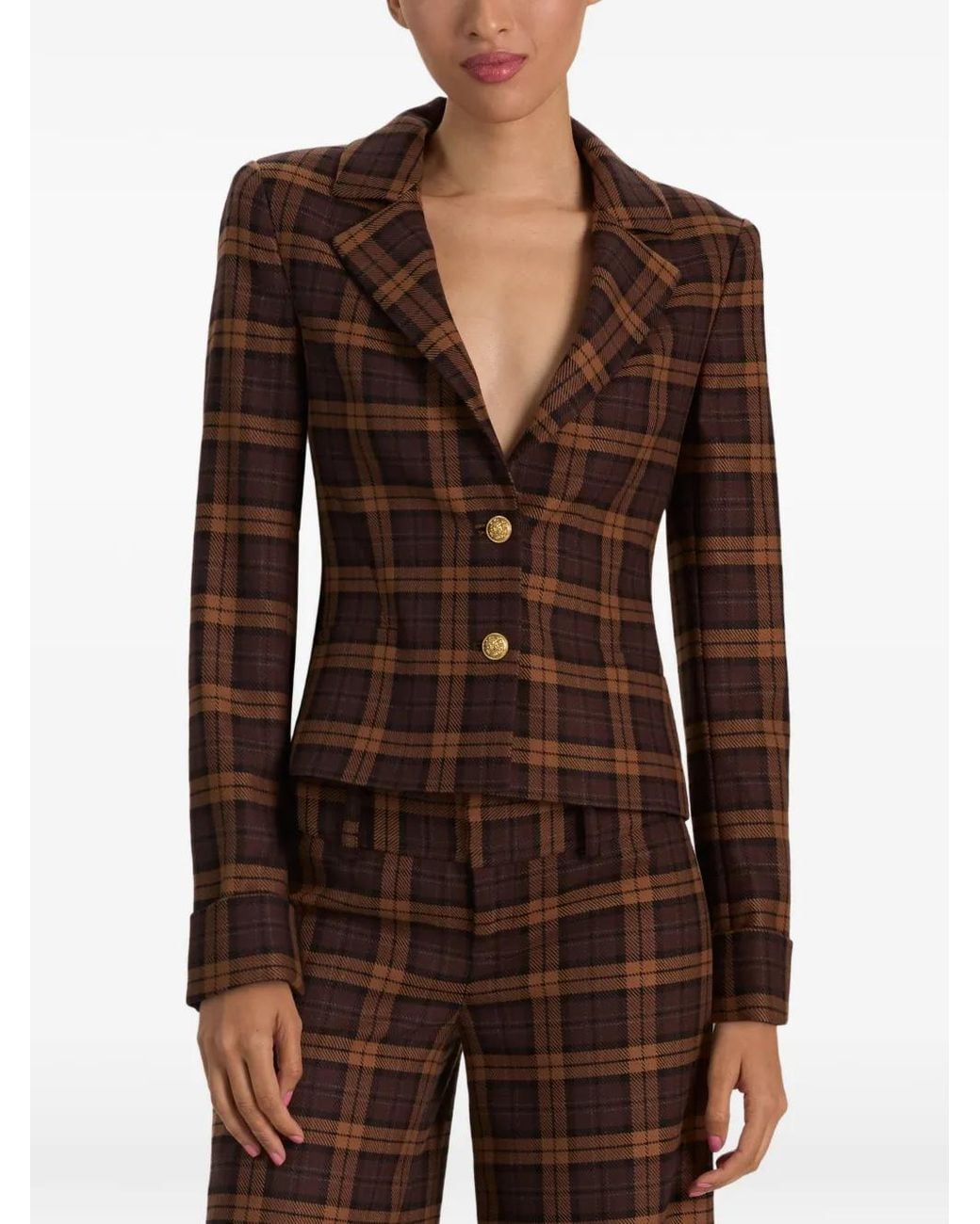 Alice + Olivia Brown Macey Plaid Blazer