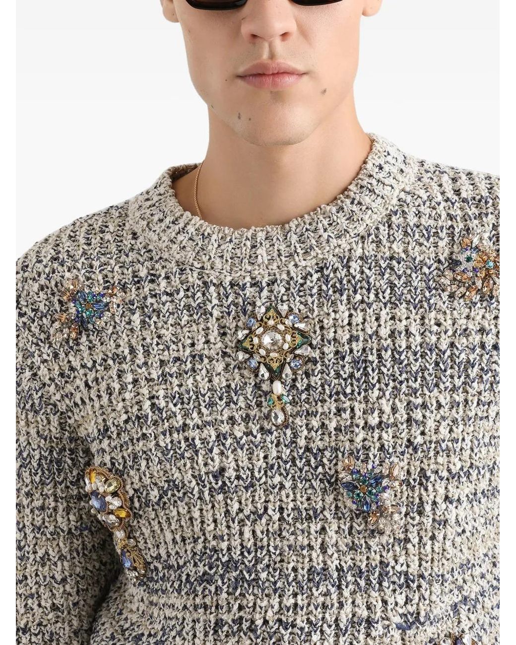 Dolce & Gabbana Gray English Rib Knit Pullover for men