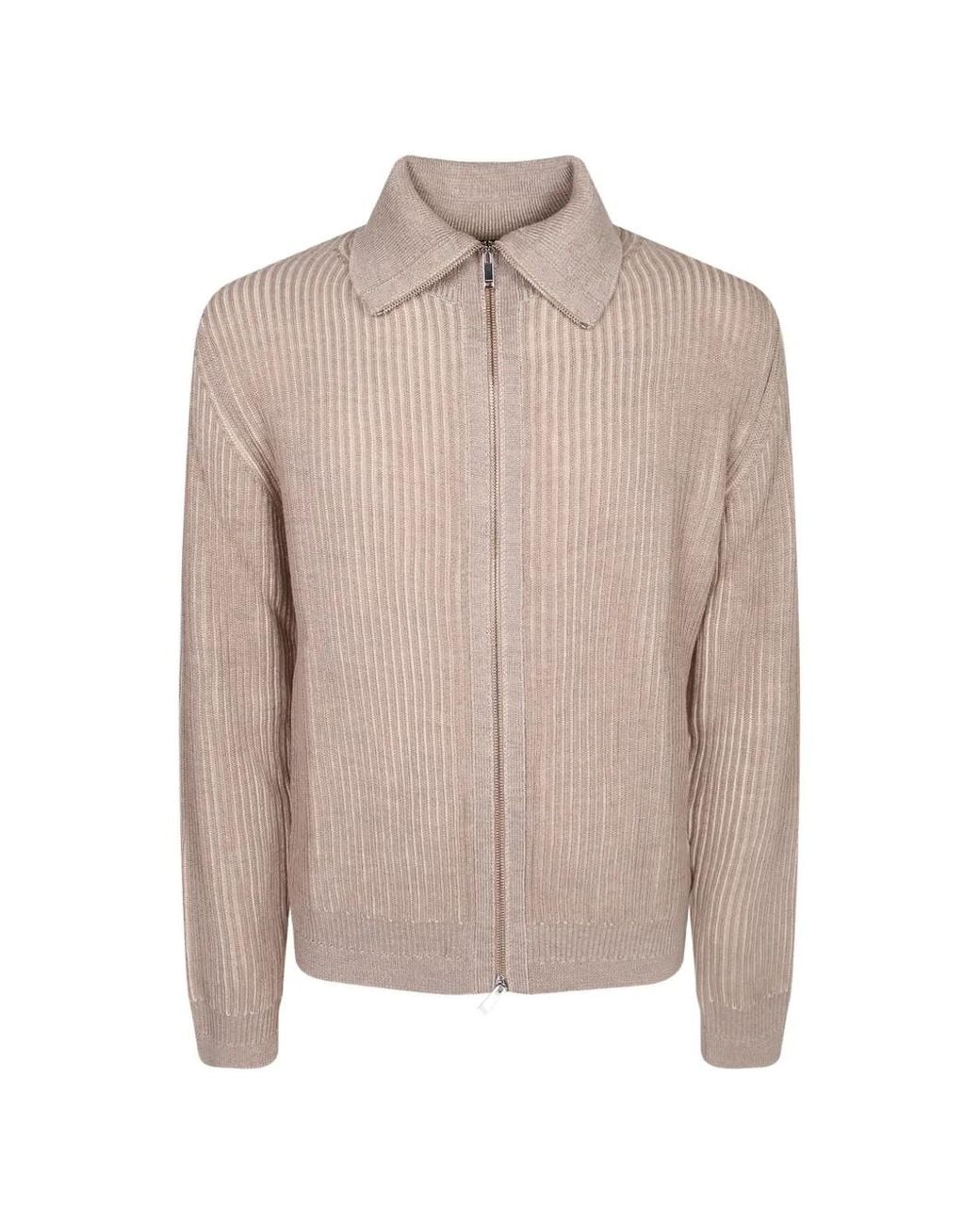 Zanone Natural Ribbed-Knit Zip-Up Cardigan for men