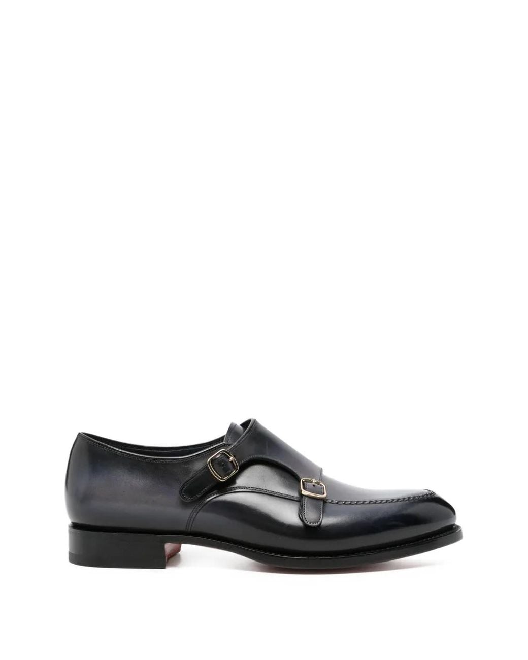 Santoni Black Buckle-Strap Leather Monk Shoes for men