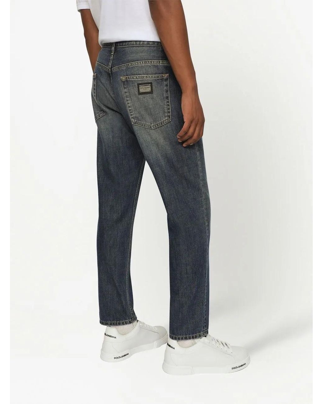 Dolce & Gabbana Gray Logo-Appliqué Loose Jeans for men