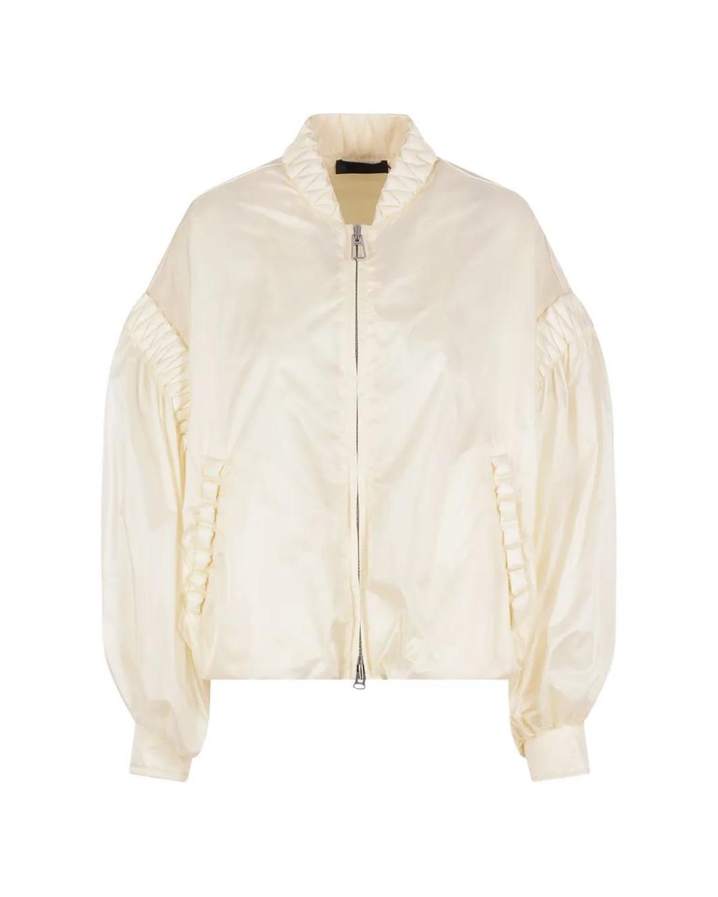 RAXXY White Quilted Balloon-Sleeve Bomber Jacket