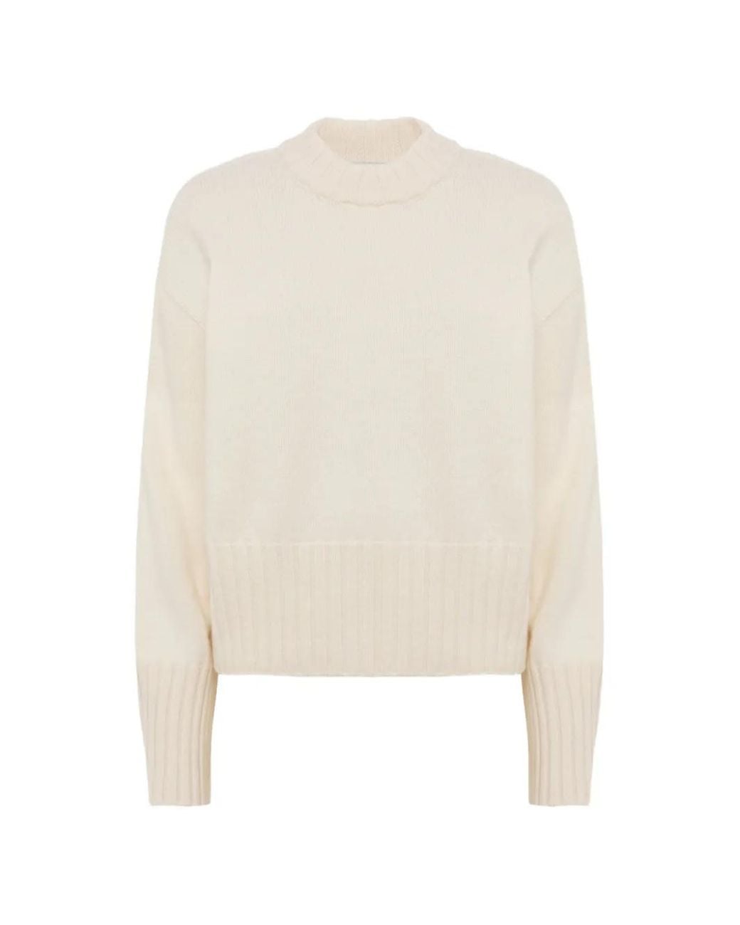 Laneus White Boxy-Fit Ribbed-Trim Sweater