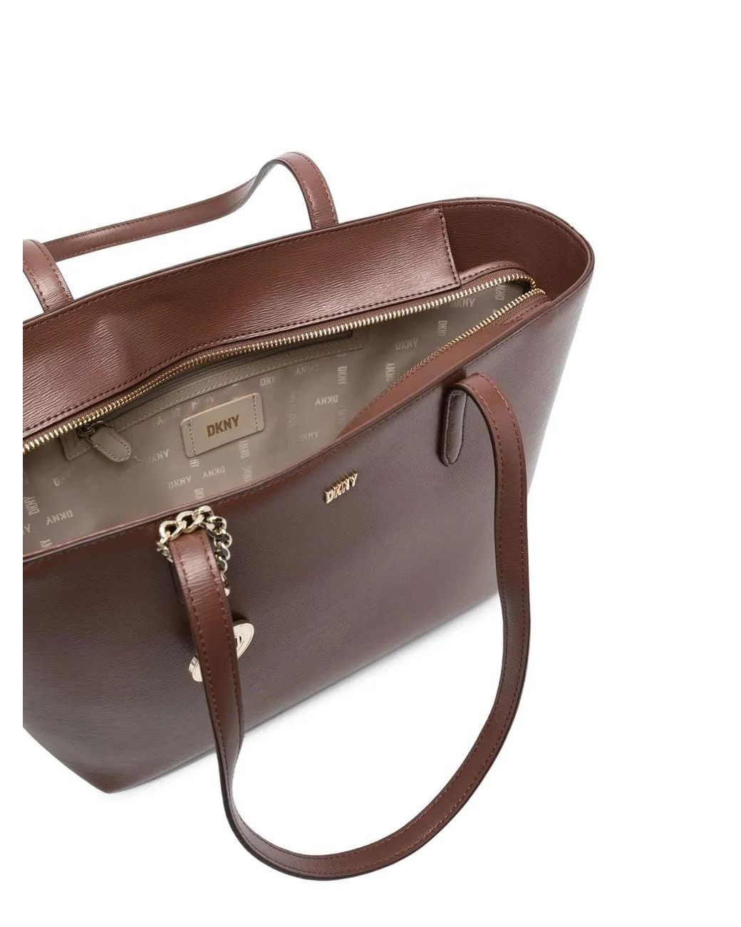 DKNY Brown Logo-Plaque Leather Tote Bag